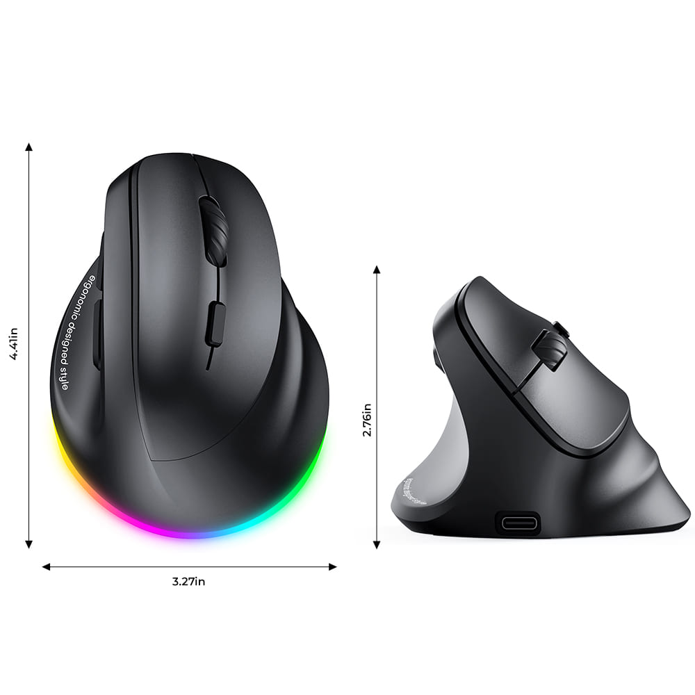 Meetion Wireless Ergonomic Vertical Mouse - Right-handed, RGB, Bluetooth