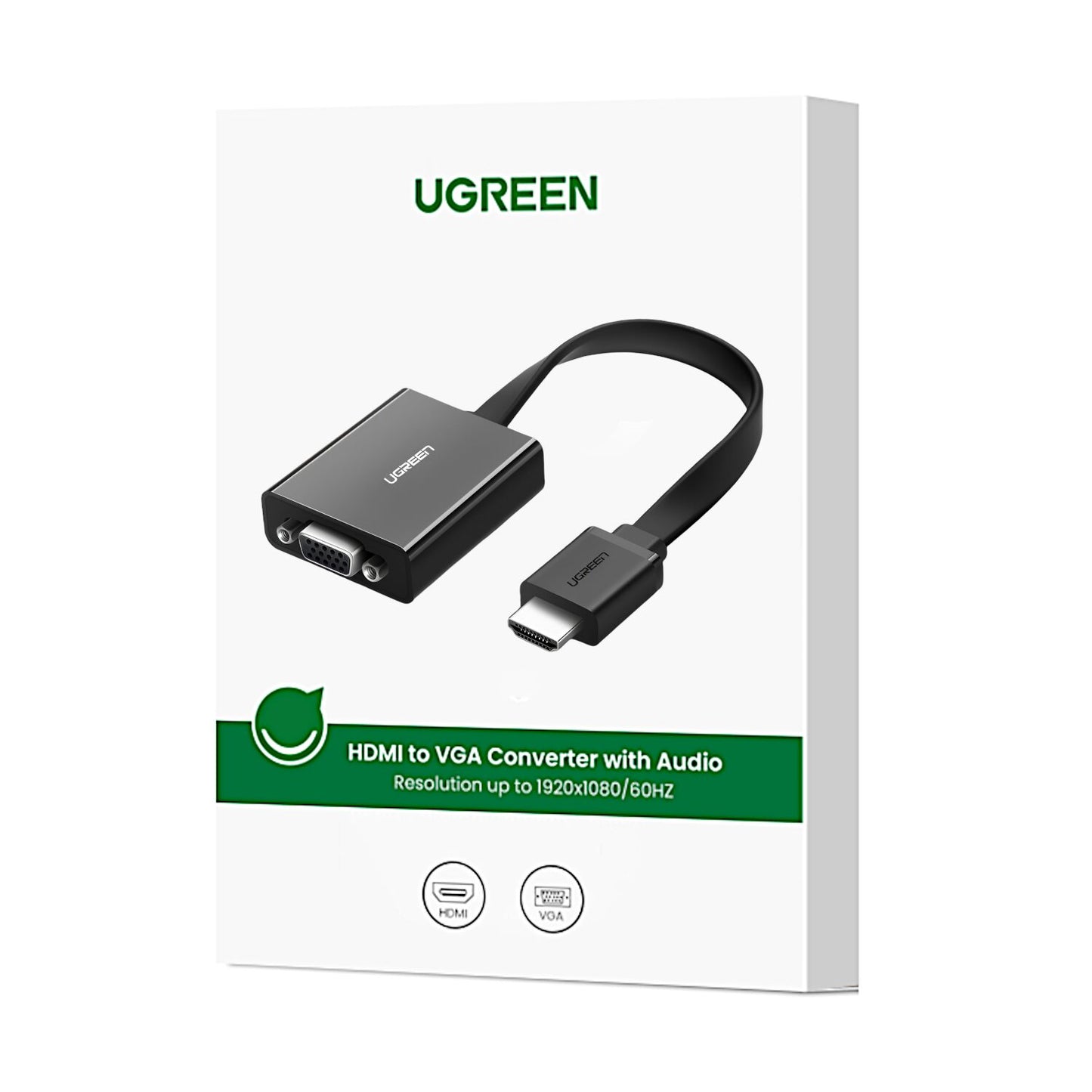 UGREEN HDMI to VGA Adapter, with 3.5mm Audio & Power Port – Black