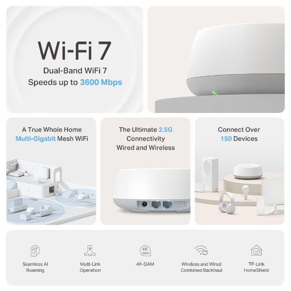 TP-Link BE3600 Whole Home Mesh WiFi 7 System 2 Pack - Deco BE25