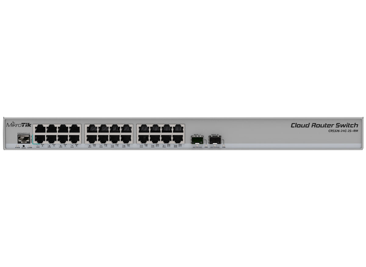 MikroTik CRS326-24G-2S+RM - 24 x Gigabit Ethernet Ports, 2 x SFP+ Cloud Router Switch